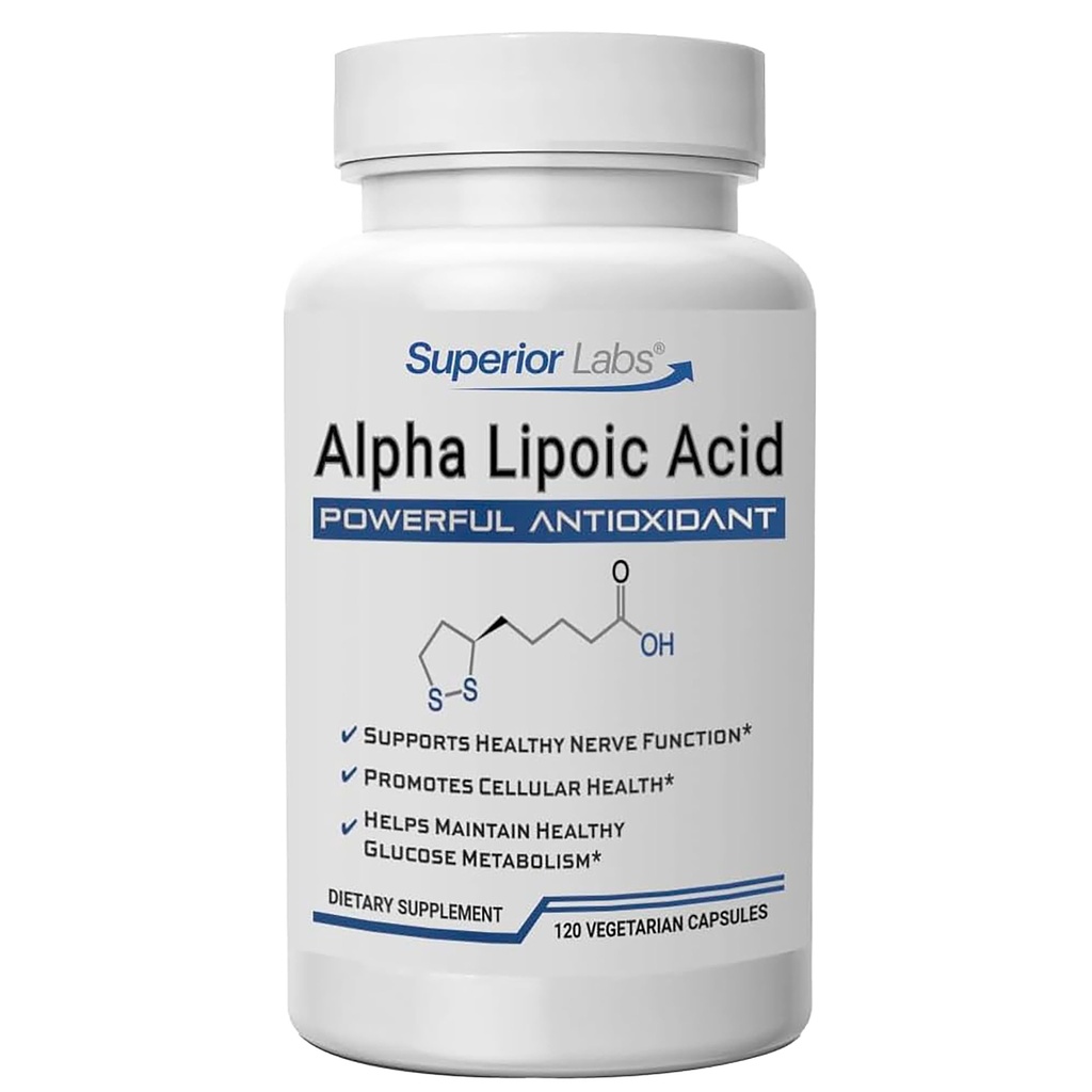 Superior Labs Alpha Kyselina lipoová 600 mg Kapsle, čisté Non- GMO ALA, vysoká absorpce, Nerve podpora, zdravý oběh a Nerve reakce, zdravé stárnutí Antioxidant, 120 Veg Caps, 4- Month Supply