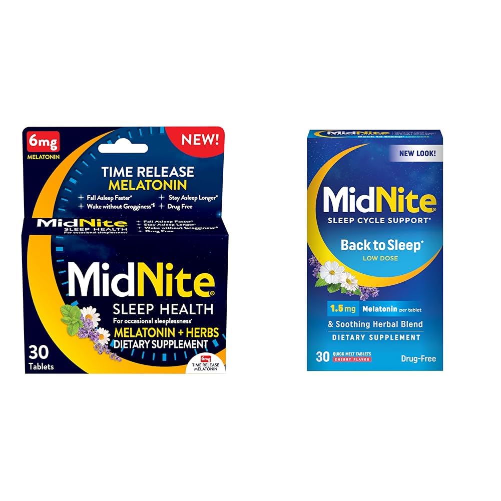 MidNite Time Release 6 mg melatonin 30 tablet a zpět do spánku 1, 5 mg melatonin 30 třešňový ochucený žvýkací tablety Sleep Aid Bundle