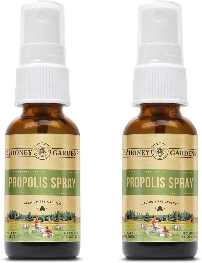 Med Gardens Bee Propolis Krční sprej 124; s Pioterapie Syrový med, Licorice Root a Usnea 124; 50 Sluhy 124; 1 Fl Oz Oz 124; Balení po 2