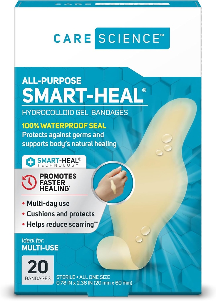 Care Science Smart Heal All- purpose Hydrokoloid Gel obvazy, 20 ct 124; 100% vodotěsné těsnění, snižuje zjizvení, pro Wound Care nebo Blistry
