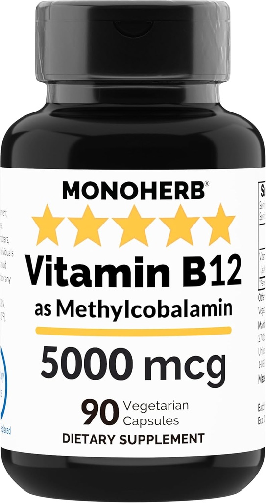 MONOHERB Vitamin B12 Methylkobalamin 5000 mcg - 90 Vegetariánských kapslí - B12 Methyl