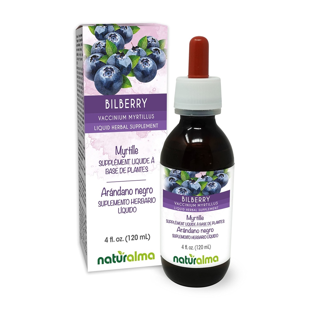 Naturalma Bilberry nebo European Blueberry (Vaccinium myrtillus) Ovoce Alcohol- Free tinktura - 4 fl oz Liquid Extract in Drops - Bylinný dodatek - Vegan