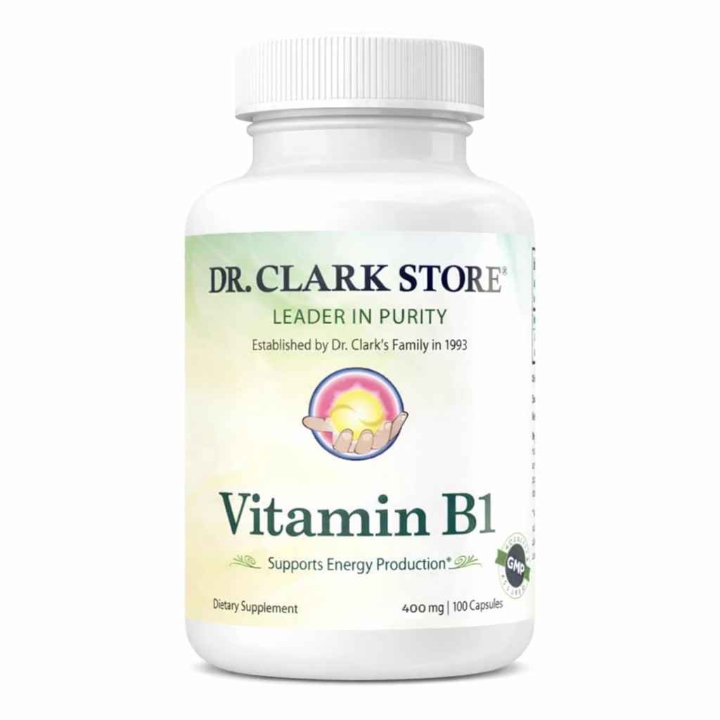 Dr. Clark Vitamin B1 Thiamin 400mg doplněk - Thiamin B1 dodatek pro zdravý nervový systém & energetický metabolismus, gluten- free, mléčné výrobky zdarma - 100 želatinové kapsle