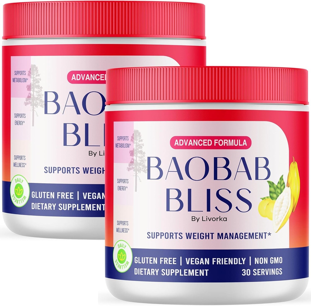 LIVORKA Baobab Bliss, Všechny přírodní Fiber Organic Fruit Powder Dodatek, 60 Servings for 2 Months (Balení po 2)