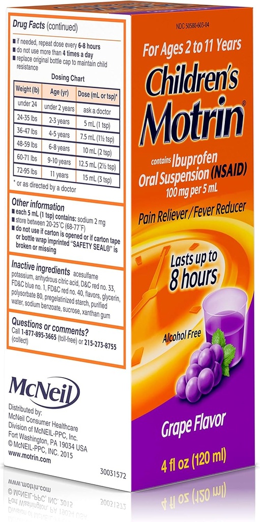 Motrin Dětské perorální suspenze Grape Flavor - 4 oz, balení po 4 ks