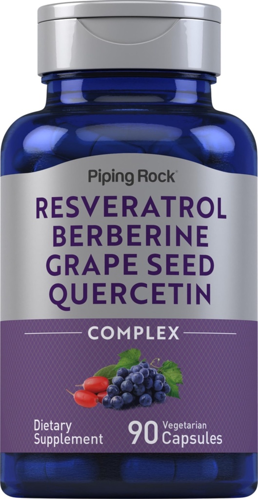 Piping Rock Resveratrol Berberine Grape Seed & Quercetin Komplex 124; 90 Kapsle 124; Vegetarian, Non- GMO, a gluten zdarma dodatek