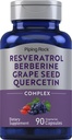 Piping Rock Resveratrol Berberine Grape Seed & Quercetin Komplex 124; 90 Kapsle 124; Vegetarian, Non- GMO, a gluten zdarma dodatek