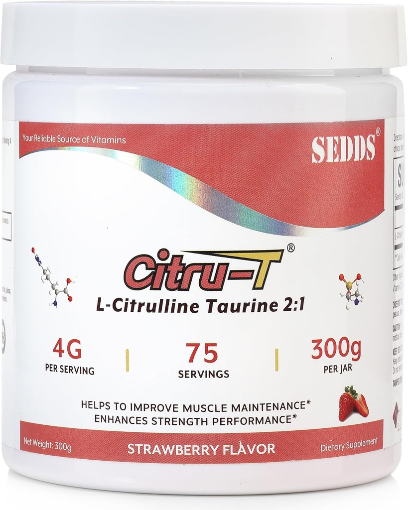 Strawberry- ochucené L- Citrulline Taurin 2: 1, L Citrulline Powder, Neochucený Vegan Taurin Powder, Pre- Workout Sportovní výživa pro muže a ženy, 1 libra prášku každý plechovka