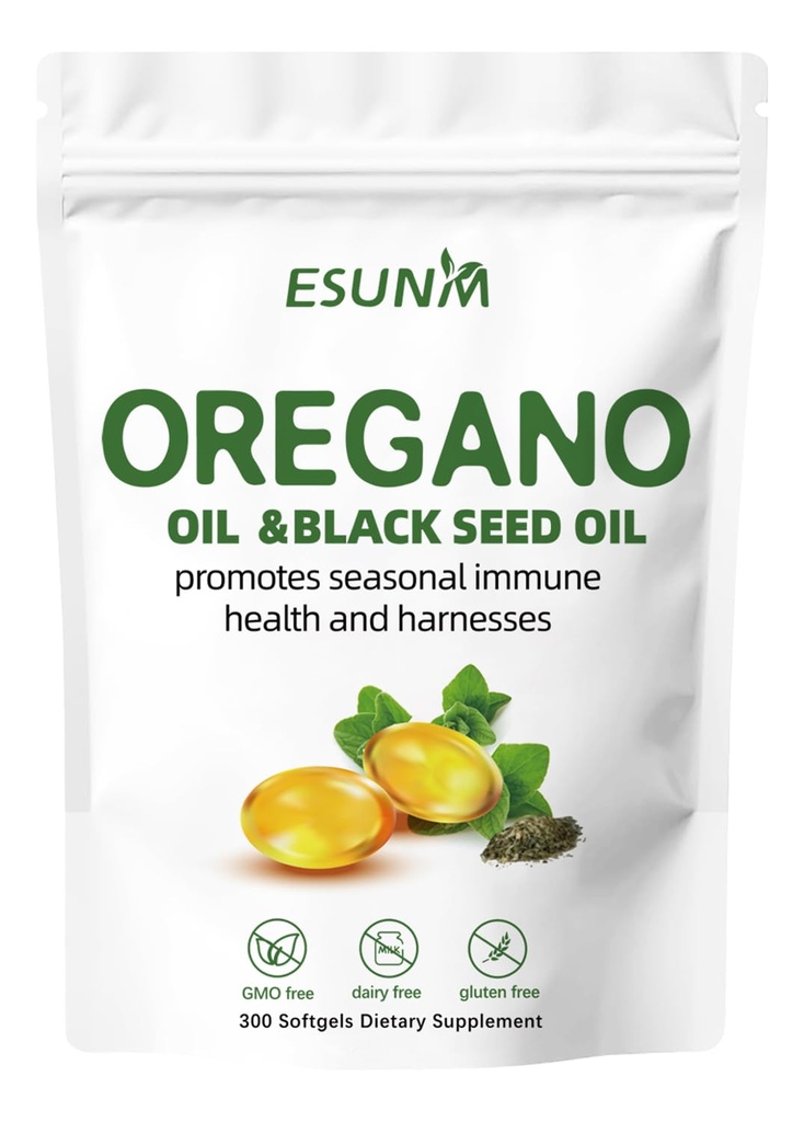 Oregano Softgels, Oregano olej s černým semenným olejem Promotes Sezónní imunitní zdraví a utrpení, Oregano doplněk oleje Kapsle, Non- GMO, Lepek zdarma, 300 Softgel Kapsle Dietní dodatek