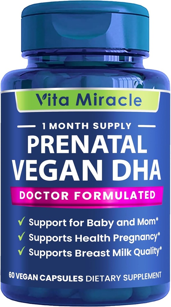 Prenatální DHA doplňky - Vegan 800mg DHA Plant based Omega 3 - Nejlepší pro optimální mámu a dítě zdraví - Podporuje Baby Brain and Eye Development Prenatal pro ženy bez rybího oleje