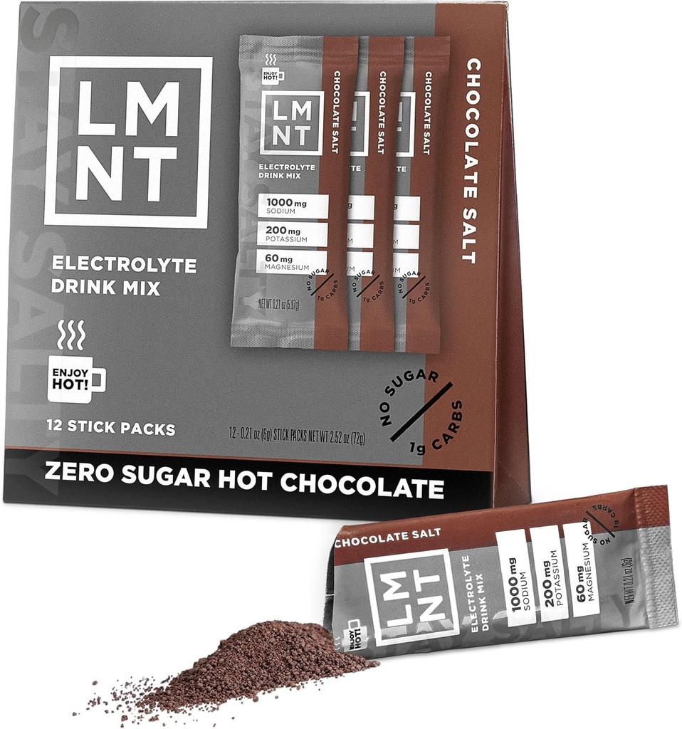 LMNT Nulový cukr Hot Chocolate nebo Coffee Mixer - Chocolate Salt CLANE124; Drink Mix CLANE124; 12- Počet