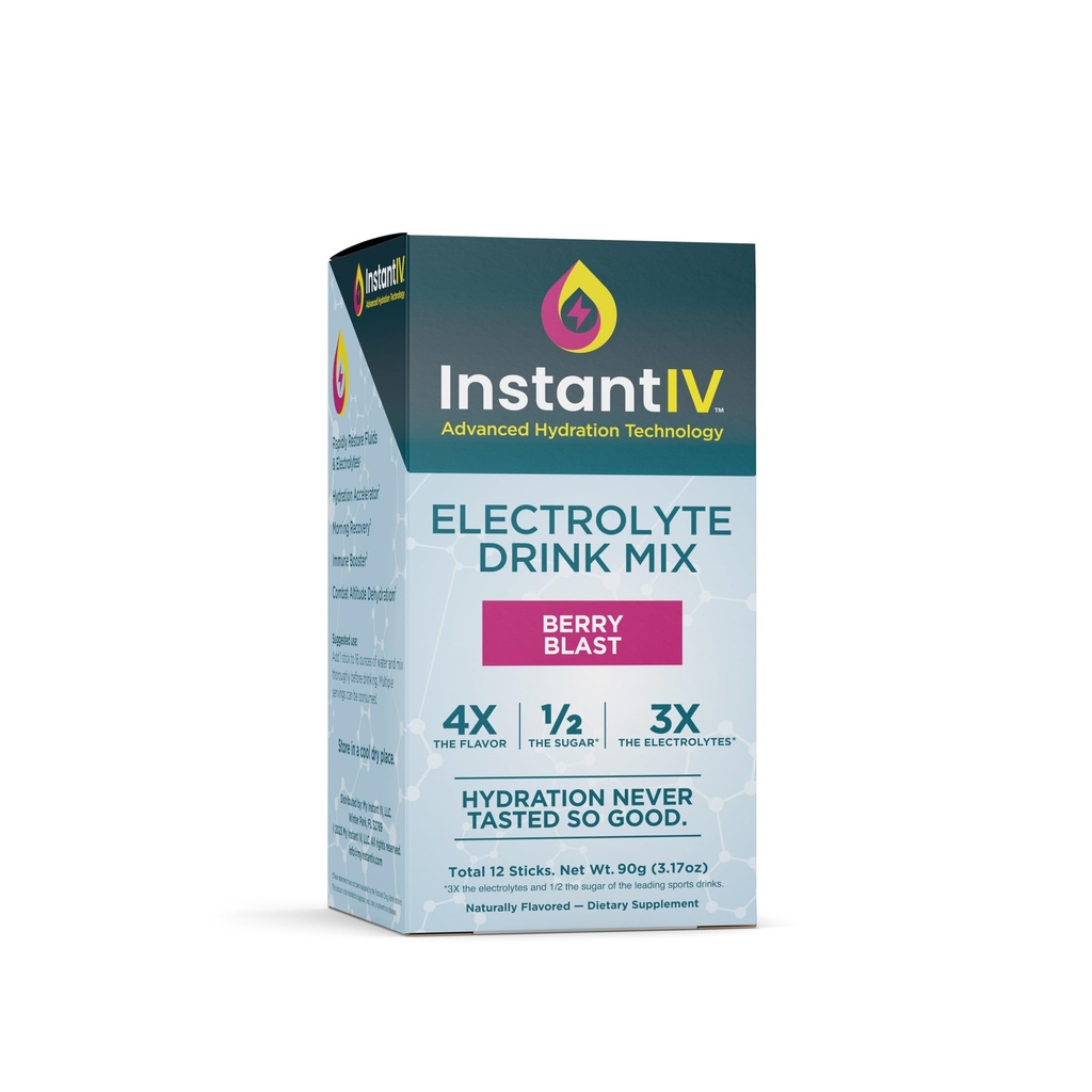 Electrolytes Powder - 3X Electrolytes, 1 / 2 Cukr s vitaminem C, B3, B6, Electrolytes Powder Packets for Hydration, Recovery & Imunity, Vegan & Gluten Free CY124; Berry Blast - 12 Packets