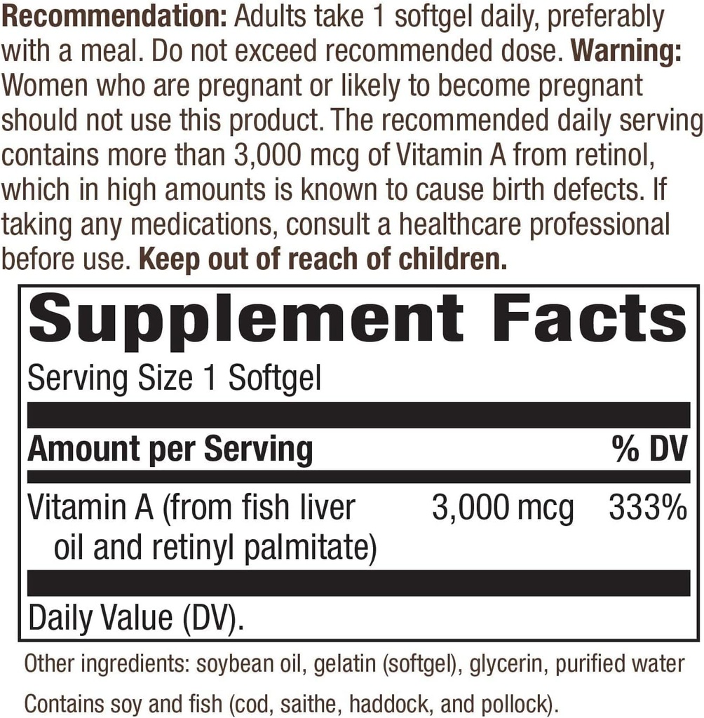 Vitamin A - 10000 IU - 100 Softgels