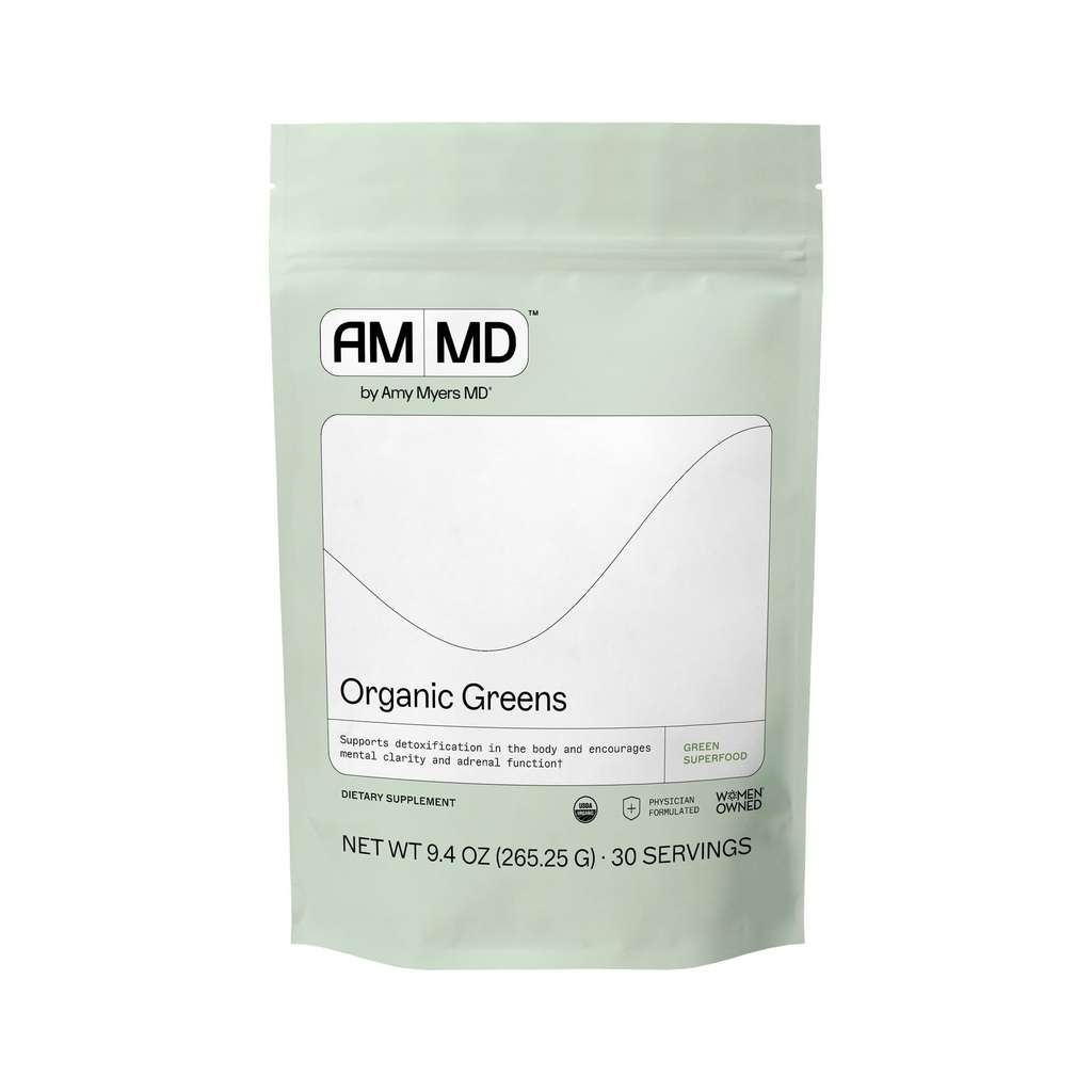 Amy Myers MD Organic Green Powder - Podporuje Energy & Gut Health - USDA Organic Superfood Blend with Spirulina, Chlorella, Barley Grass - 270g (30 Služeb)