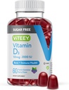 Viteey Vitamin D3 Gummies pro dospělé a dospívající - 2000 IU, 50mcg - Sugar Free, Bone, Joint & Muscle Health, Imunní Boost - Vegetarian, želatina Free, GMO Free - Chutné žvýkací Berry ochucené Gummy