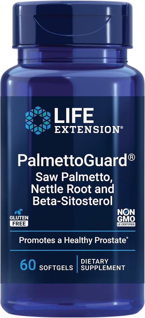Life Extension PalmettoGuard ® Saw Palmetto, Nettle Root a Beta- Sitosterol, Podporuje zdravé funkce prostaty a hormonální metabolismus, 160 mg Saw Palmetto pro muže, gluten- Free, Non- GMO, 60 softgels