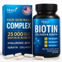 Biotin Keratin & kolagen Kapsle - Vyrobeno v USA - Přírodní kolagen, Keratin & Biotin pro růst vlasů - Biotin & kolagen Vitamíny s multi kolagen Peptidy pro vypadávání vlasů, kůže a nehty - 60 Caps