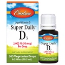 Carlson - Super Daily D3, Vitamin D Drops, 2000 IU na kapku, 1rok dodávky, Vitamin D3 Liquid, Srdce a imunitní zdraví, Vegetarian, Tekutý vitamin D Drops, Neochucené, 365 Drops