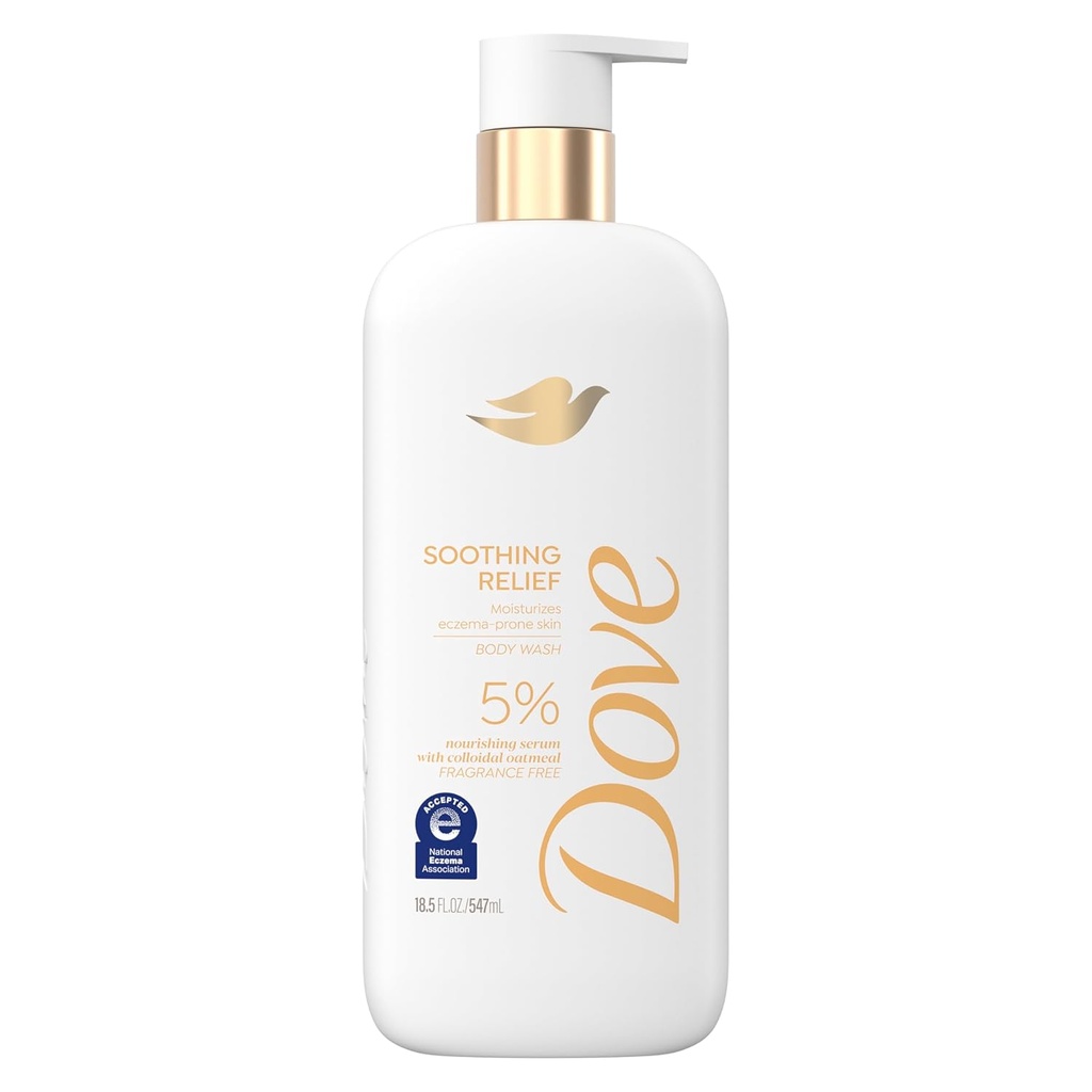 Dove Fragrance Volný tělo mytí mýdlo Relief Moisturizes ekzema- náchylné kůži 5% výživné sérum s koloidní ovesnou kaší 18,5 oz