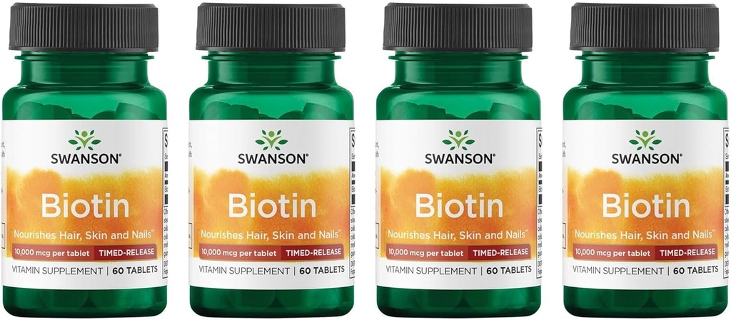 Swanson Biotin - Timed- Release 10 000 mcg 60 Tabs (4 balení)