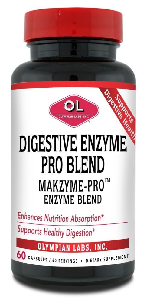 Olympian Labs Digestive Makzyme- Pro enzymy, 60 Kapsle, Breaks Down Proteiny, Karby, Tuky, Olej & Mléko, 60 Služení