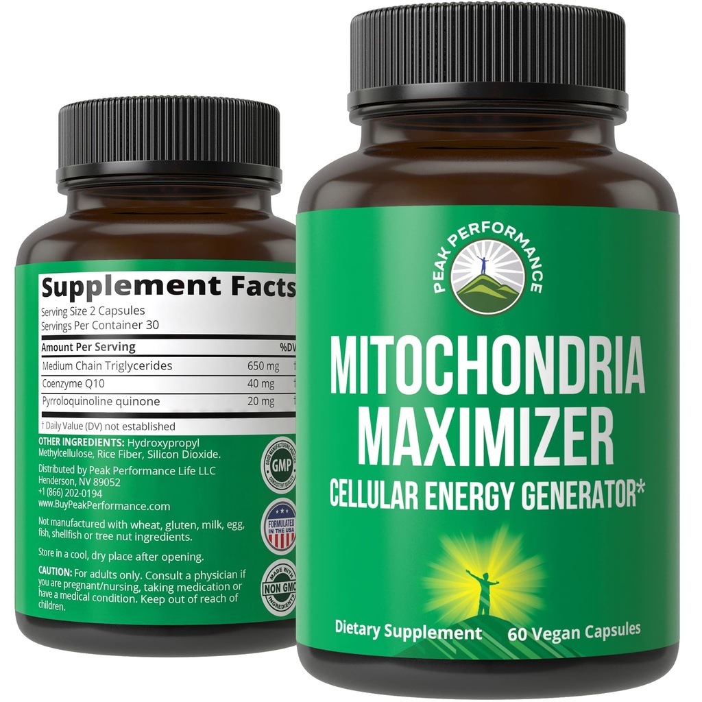 Mitochondria Maximizer s CoQ10 a aktivní PQQ. Nejlepší Mitochondrial Support Dodatek s MCT Oil. Přírodní celulární generátor pro čisté, Focused Energy 60 Vegetariánské kapsle