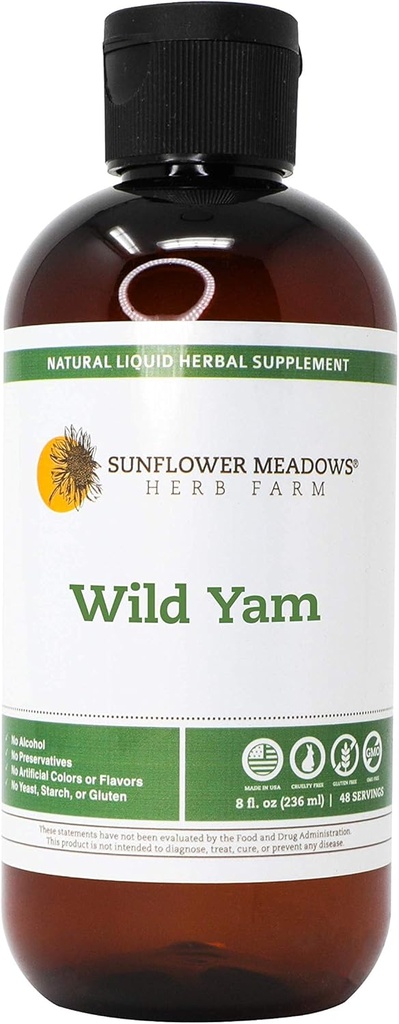 Wild Yam Liquid Bylinný dodatek - 8oz- Alcohol- Free, Non- GMO, Vyrobeno s organickými složkami