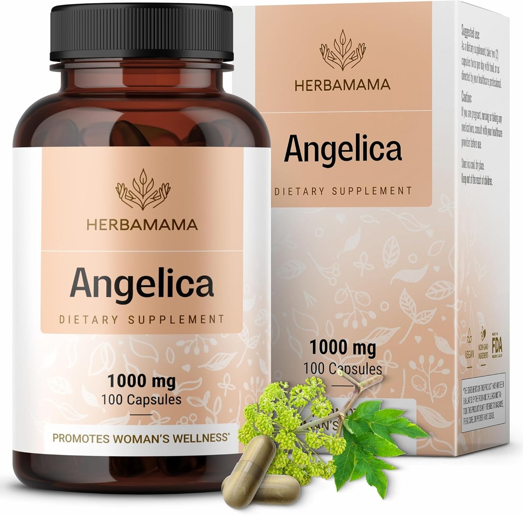 HERBAMAMA Dong Quai dodatek - 1000mg Angelica Root pro podporu žen - Dong Quai Práškové kapsle - Vegan, Non- GMO Angelica Herb Antioxidant dodatek pro ženy