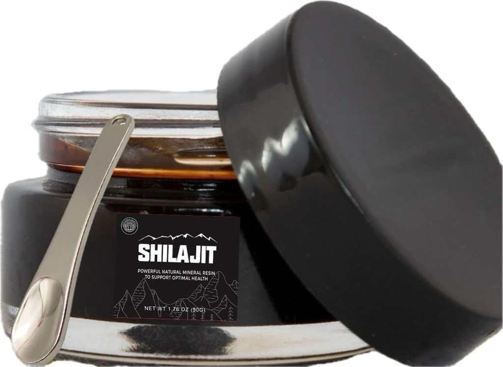 Shilajit Resin 124; Authentic Himalayan Gold Class Sklizeň 16000-18000 ft 124; Čistá nefiltrovaná 124; 85 + Stopy Minerály a Fulvic Acid for Energy and Immunication Support 124; 50 Grams Bottle with Spoon