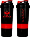 BIRDI Gym Protein Shaker, 3-in-1, 500ml / 16.9oz, BPA-Free, Metal Mixer. (RED), JT4101