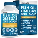 4-in-1 rybí olej Omega 3 mastné doplňky (2100mg) - Omega 3 rybí olej s vitamíny D3 K2 a CoQ10 - Lemon ochucený (120 softgelů)