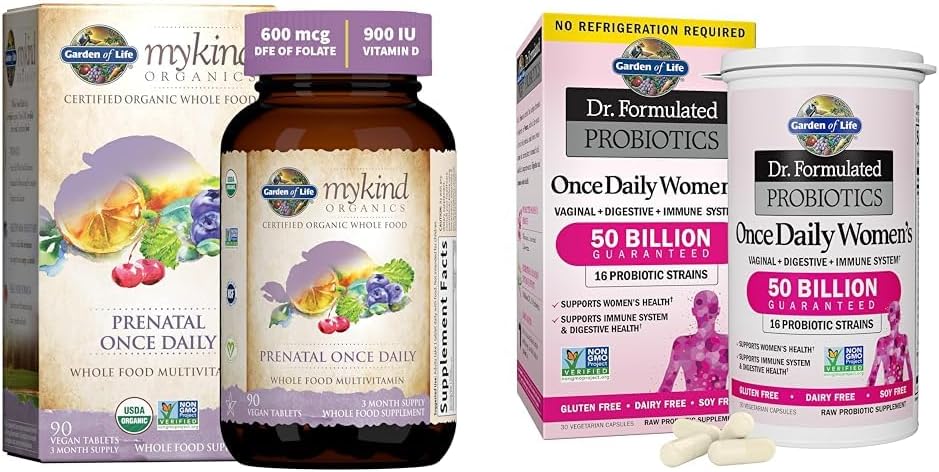 Zahrada života Organics Prenatal Vitamin: Folát pro energetiku a zdravý vývoj plodu &, Dr. Percepted Ženské Probiotika Jednou denně, 16 Strany, 50 Milionů, 30 Kapsle