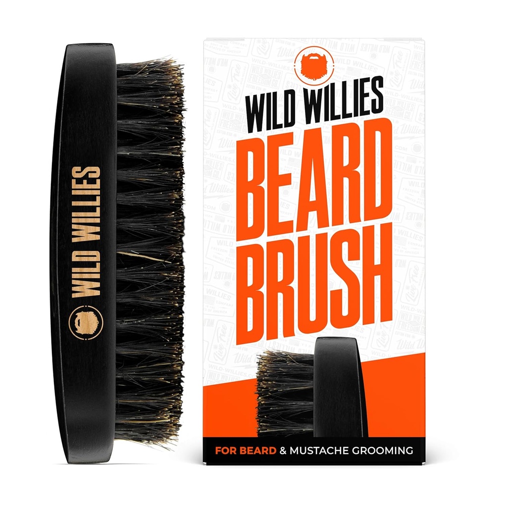 Wild Willies Natural Boar Bristle Brush for Hair & Beard - Víceúčelový Boar Bristle Vlasový kartáč pro Grooming Slick Back Hair, Beard, a Mustache - Cestovní velikost Beard & Vlasový kartáč pro muže