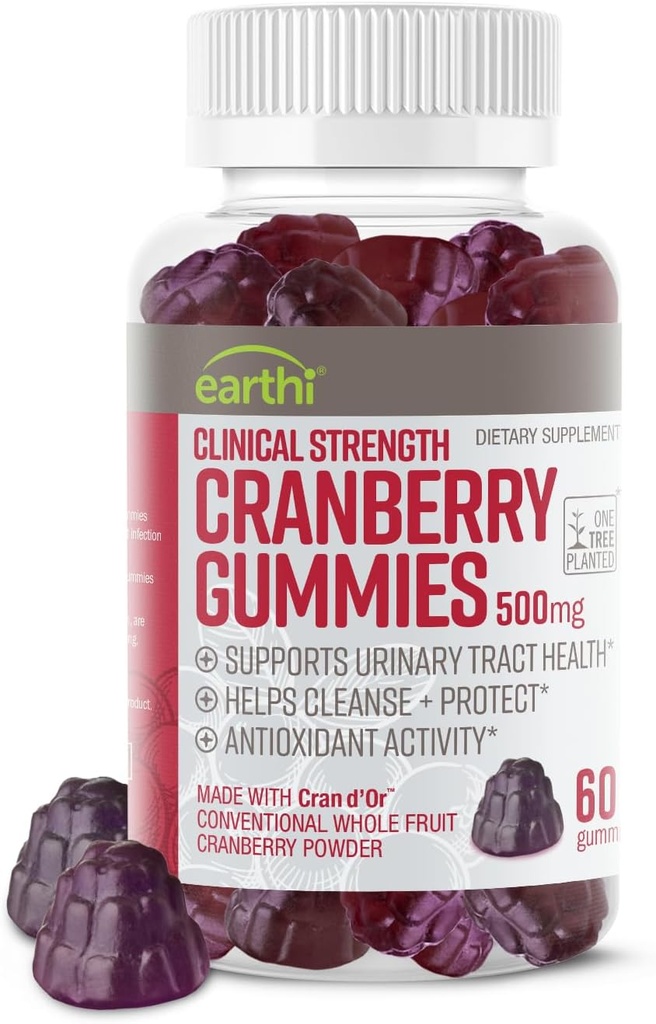 Klinická síla Cranberry Gummies 500mg - Podpora močení Zdraví pro ženy a muže - Antioxidant Superfood to Cleanse & Protect - Cran d 'Or Cranberry Powder Supplement (60 Gummies)