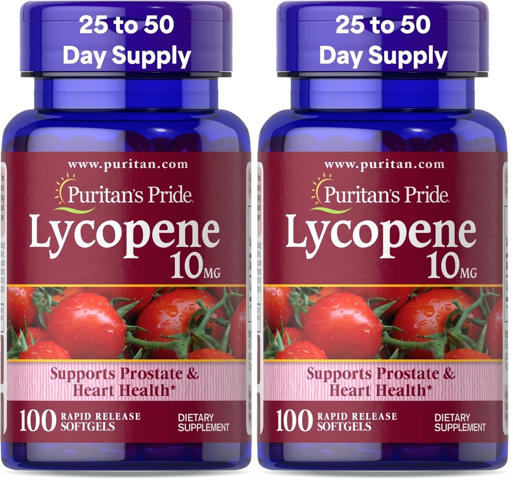 Puritan 's Pride Lycopene, dodatek pro podporu zdraví prostaty a srdce * 10 Mg Softgels, 100 Počet (balení po 2)