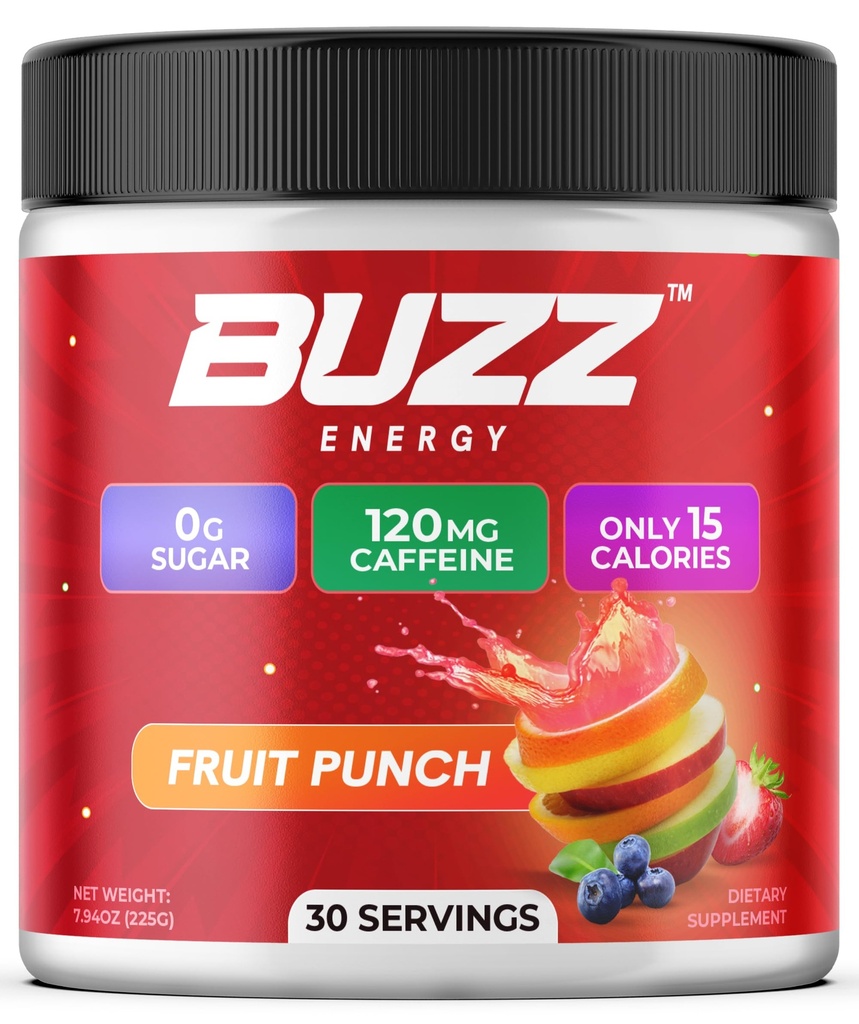 Morning Buzz Energy Drink Powder - Energy Boost Drink Mix - Sugar- Free Energy with Antioxidants - Morning Kickstart and Sports Nutrition Endurance Product - 30 Serings, Fruit Punch, 7.9 Ounces