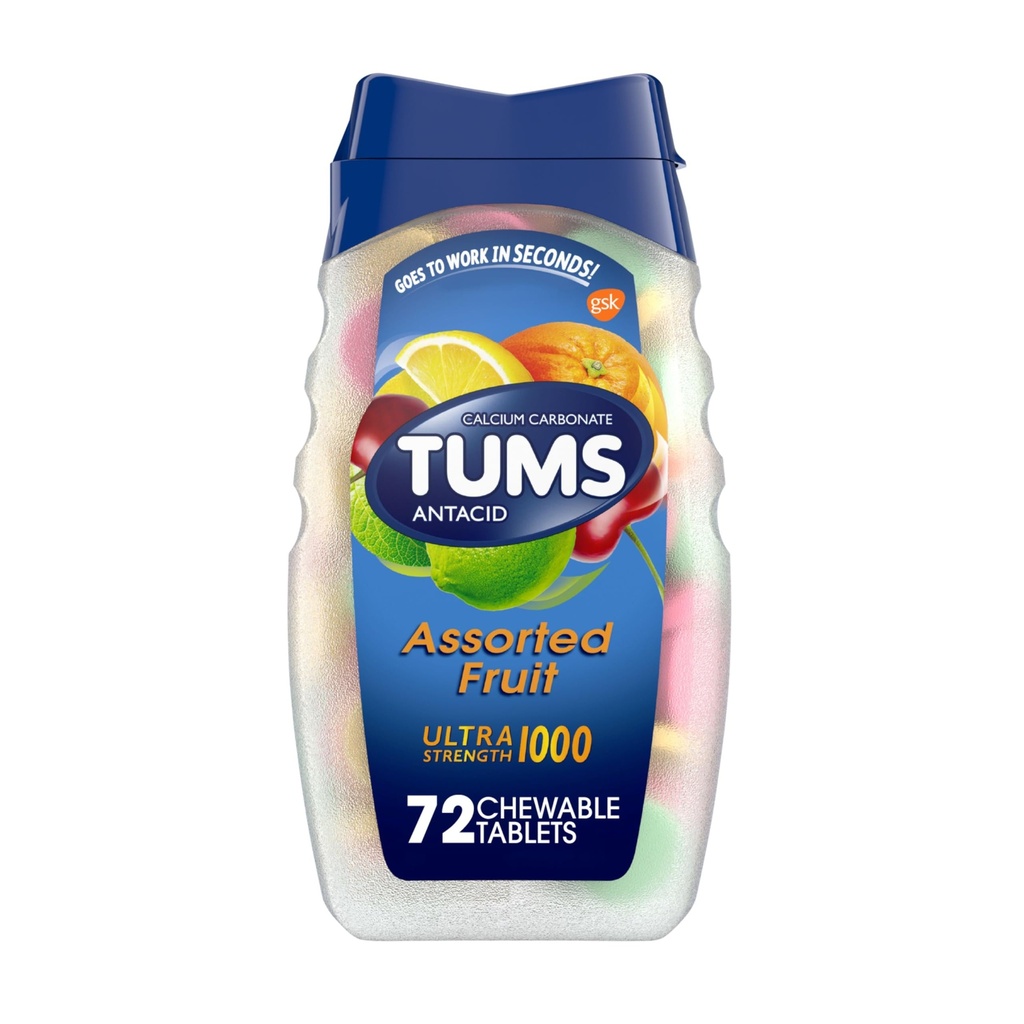 TUMS Ultra Strength Antacid Tablety pro Žvýkací žárovku a kyselinu Poživatelnou Útlum, Tříděné ovoce - 72 Počet