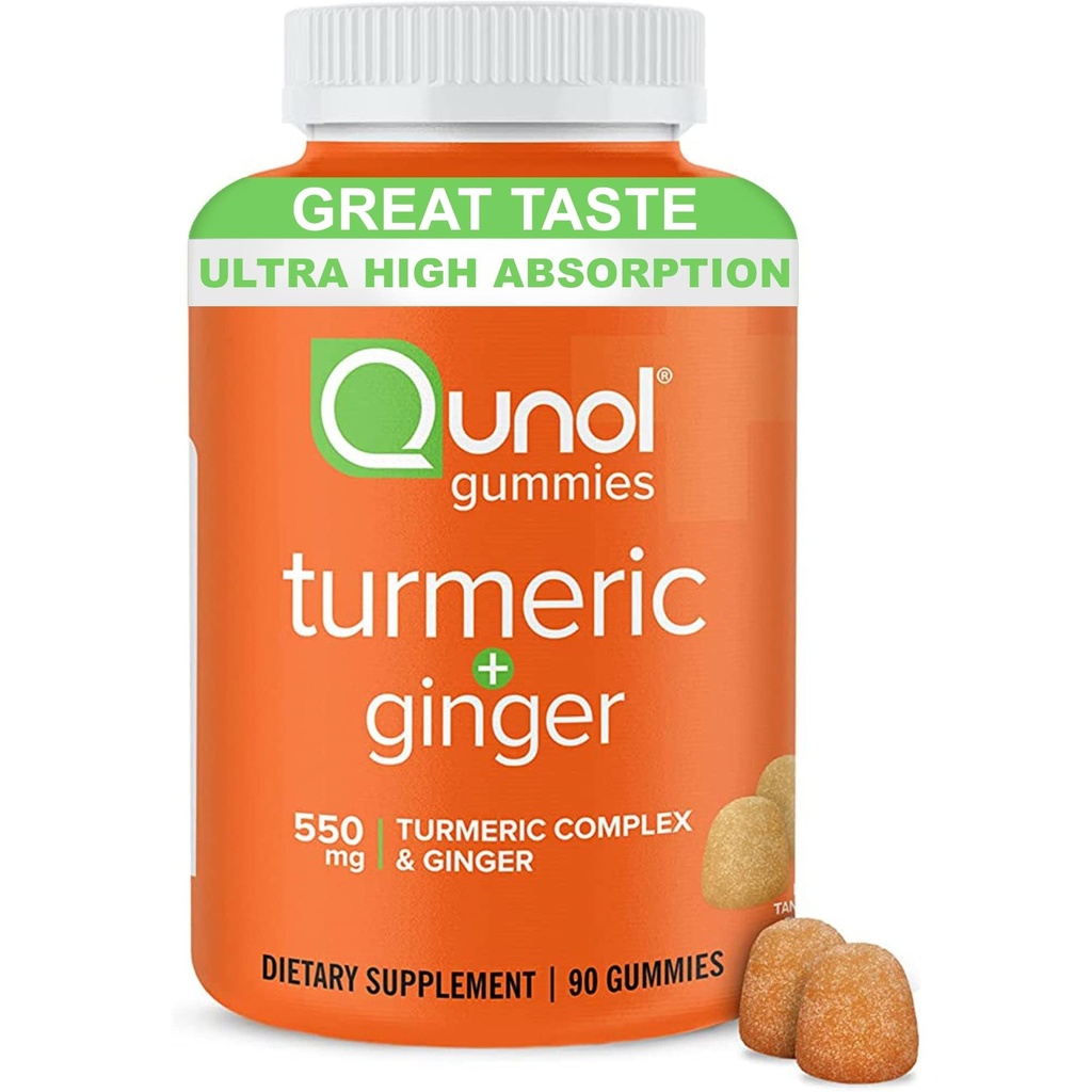 Qunol Turmeric a Ginger Gummies - Příplatek za společnou podporu s ultra vysokou absorpcí, 90 hrabě Vegan a gluten Free Gummies