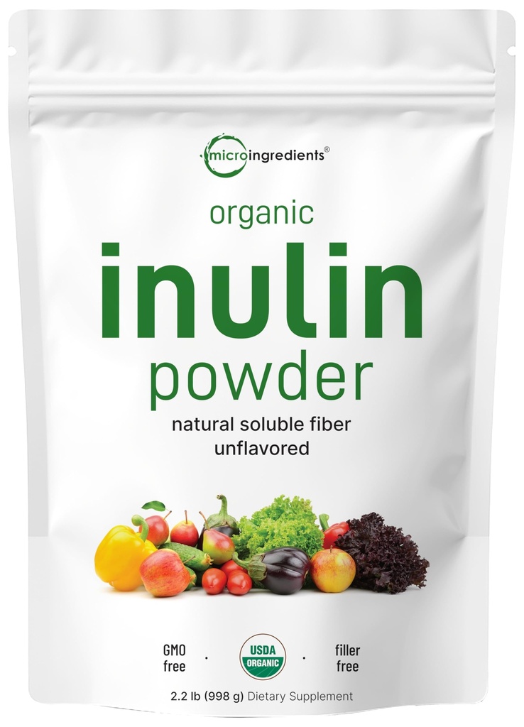 Mikro ingredience Organic Inulin FOS Fiber Powder, 2.2 lb IB 124; Quick Water- Soluble Prebiotic for Intestinal & Colon Health C124; Natural Fiber for Smoothies & Drinks C124; Vegan Friendly