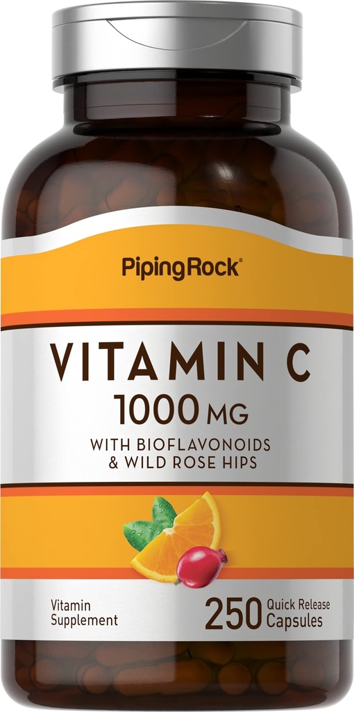Piping Rock Vitamin C 1000mg PHARMAN 124; 250 kapsle PHARMAN 124; s bioflavonoidy a Rose HIPS PHARMAN 124; dodatek pro ženy a muže PHARMAN 124; Non- GMO, gluten zdarma