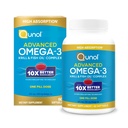 Qunol Advanced Omega 3 Krill and Fish Oil Complex, 10x Lepší biologická dostupnost, Jedna dávka, 250mg EPA & DHA, Podporuje mozek, oko, srdce a společné zdraví, 60 Počet (balení po 1)