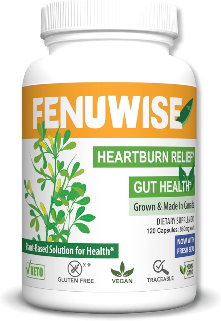 Natural Fenugreek Fiber Capsule Supplement for Acid Relief - Premium Vegan Dietní dodatek Podpora trávicího zdraví, 120 Počet