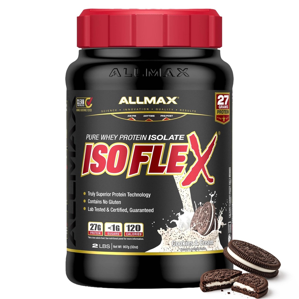 ALLMAX Nutrition ISOFLEX Syrovátkové bílkoviny izolát, cookies & krém - 2 LB - 27 gramů proteinu per Scoop - nula tuk & cukr - 99% laktóza zdarma - gluten zdarma & Soy zdarma - Přibližné 30 Služeb