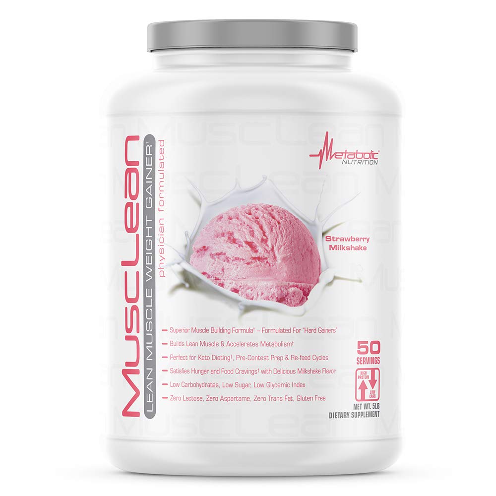 Metabolická výživa - Musclean - Milkshake, Syrovátka High Protein Meal Replacement, Údržba výživy, Nízký karb, Keto Diet, Digestive Enzymes, Strawberry, 5 Pound (50 ser)