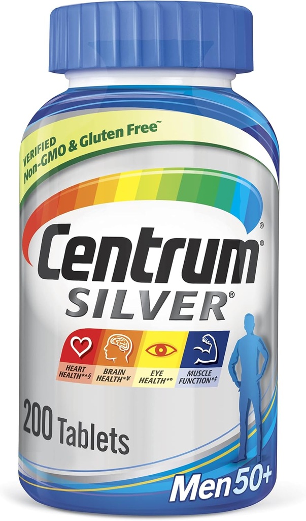 Centrum Silver Multivitamin pro muže 50 Plus, Multivitamin / víceminerální doplněk s vitamínem D3, B vitaminy a zinek, gluten zdarma, Non- GMO ingredience - 200 Počet