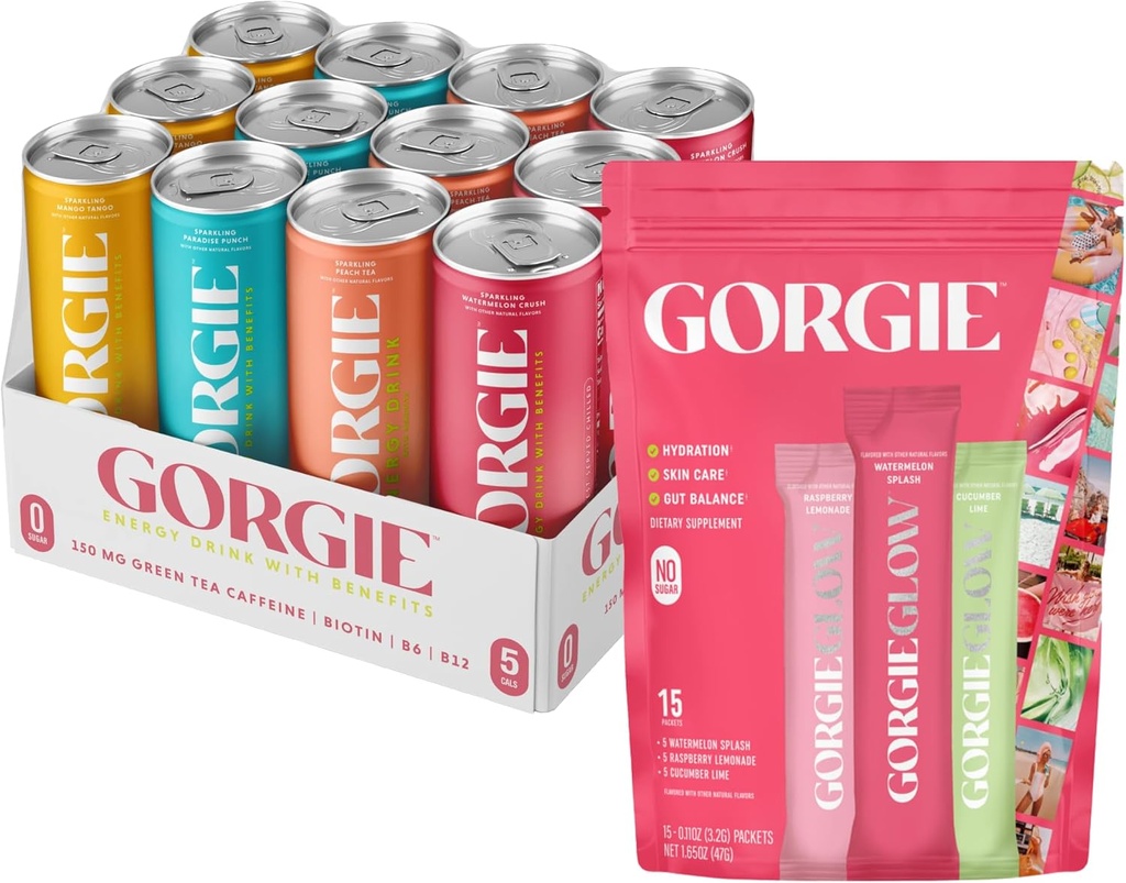 GORGIE Variety, Sugar- Free Natural Energy Drink a Glow Variety Pack 15, Electrolyte Powder Zdravý nápoj Mix