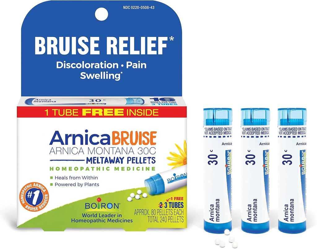 Boiron Arnica Bruise - Arnica Montana 30c pro úlevu od bolesti, otoky a odbarvení od modřin - 3 hrabě (240 pelet)