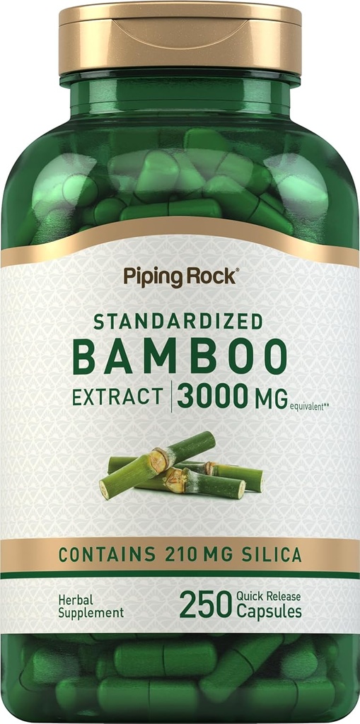 Piping Rock Bamboo Extract Kapsle 124; 3000mg Bamboo 124; 250 Count Bamboo 124; Bylinné doplňky 124; Silica 210mg Bamboo 124; Non- GMO, gluten zdarma