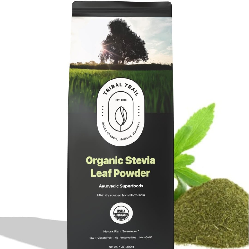 Organic Stevia Powder 124; 7.05 oz OF 124; USDA Organic & Non- GMO CLANE124; Eticky sourced from North India CLANE124; Recyclable Kraft Bags CLANE124; Natural Stevia CLANE124; Plant Based Sugar Free Substitute