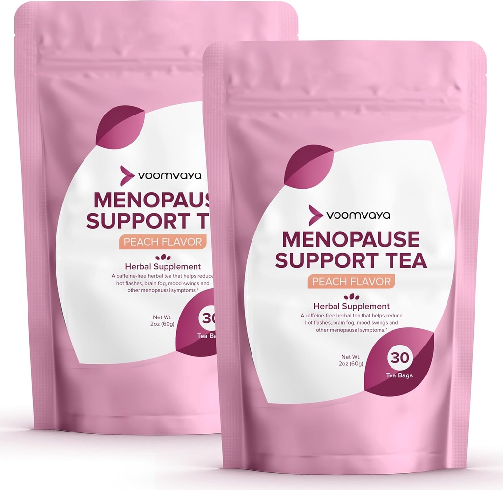 VoomVaya Uložit 10% na Menopauze Support Tea 2-Pack Bundle - Přírodní Menopauza Relief pro ženy w / Red Clover & Black Cohosh - Noční pocení a horké návaly Relief - Peach Flavor - 90 Teabags